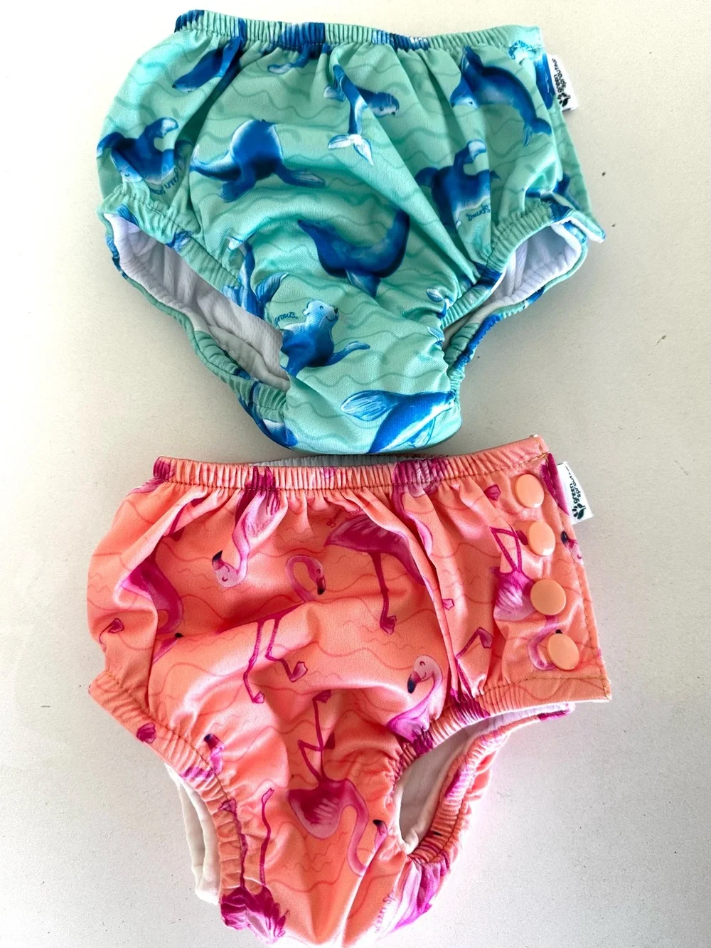 Kids Reusable Swim Diaper Covers - Mint Dolphin & Coral Flamingo